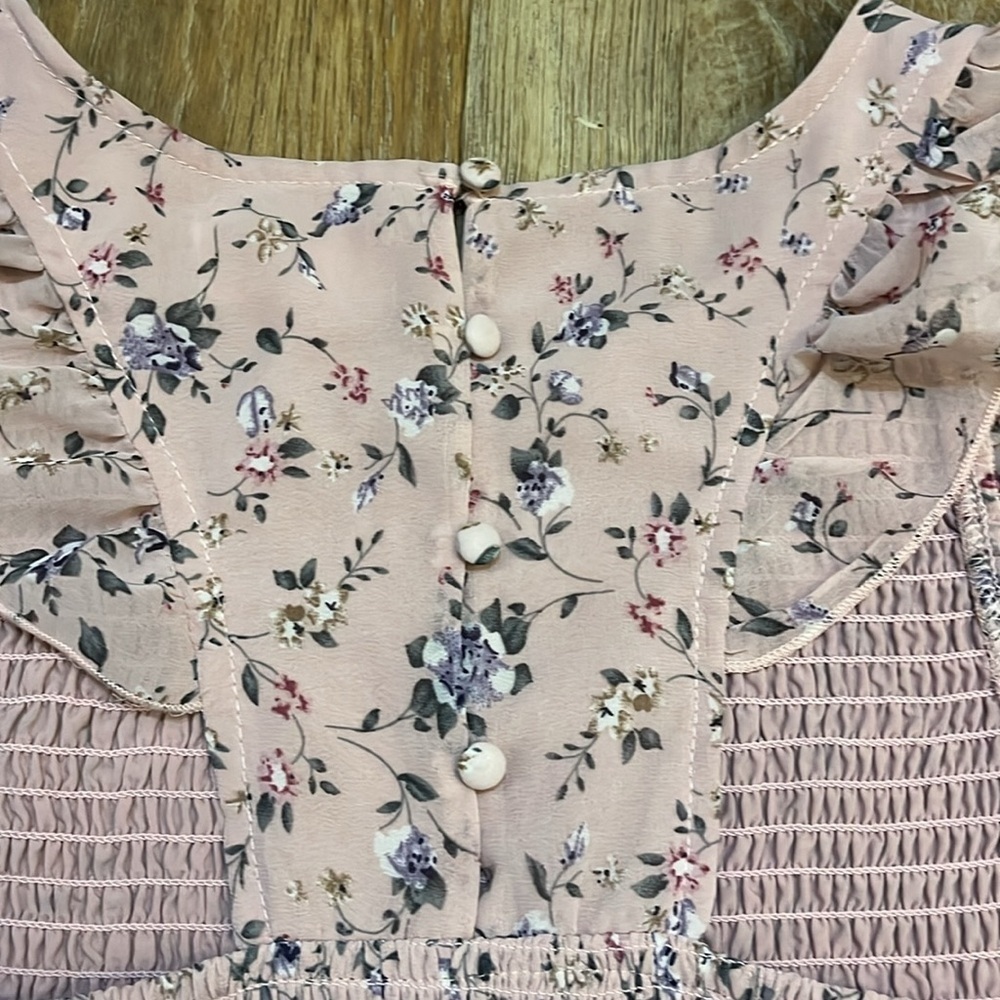 Melloday Rose Pink Floral Maxi Dress Smocked Tiered Lined Size Large L EUC - Picture 12 of 16